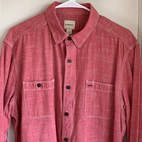 G.H. Bass & Co. Men’s button up shirt, long sleeve size large, 100% cotton Red - Picture 3 of 6